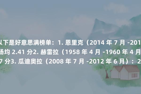 以下是好意思满榜单：1. 恩里克（2014 年 7 月 -2017 年 6 月）：181 场；场均 2.41 分2. 赫雷拉（1958 年 4 月 -1960 年 4 月）：94 场；场均 2.37 分3. 瓜迪奥拉（2008 年 7 月 -2012 年 6 月）：247 场；场均 2.36 分4. 弗里克（2024 年 7 月 - 于今）：104 场；场均 2.35 分5. 维拉诺瓦（2012